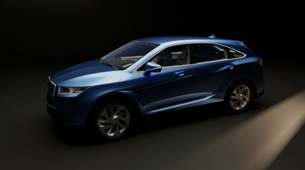 Blauer SUV in einer interaktiven 3D Fahrzeugvisualisierung mit Studiobeleuchtung